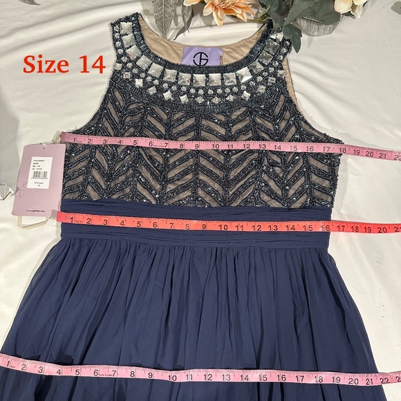 NWT JS Collections Embellished Chiffon Gown Navy Blue [SIZE 14‎ ] - Picture 4 of 6